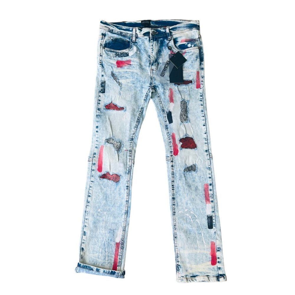 Encrypted Barbados Distressed Skinny Fit Ice Wash Paint Jeans E824583-IW Y 20